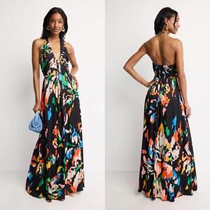 A.L.C. Abstract Gown AI Print Satin Sleeveless Halter Maxi Dress Multicolor 2